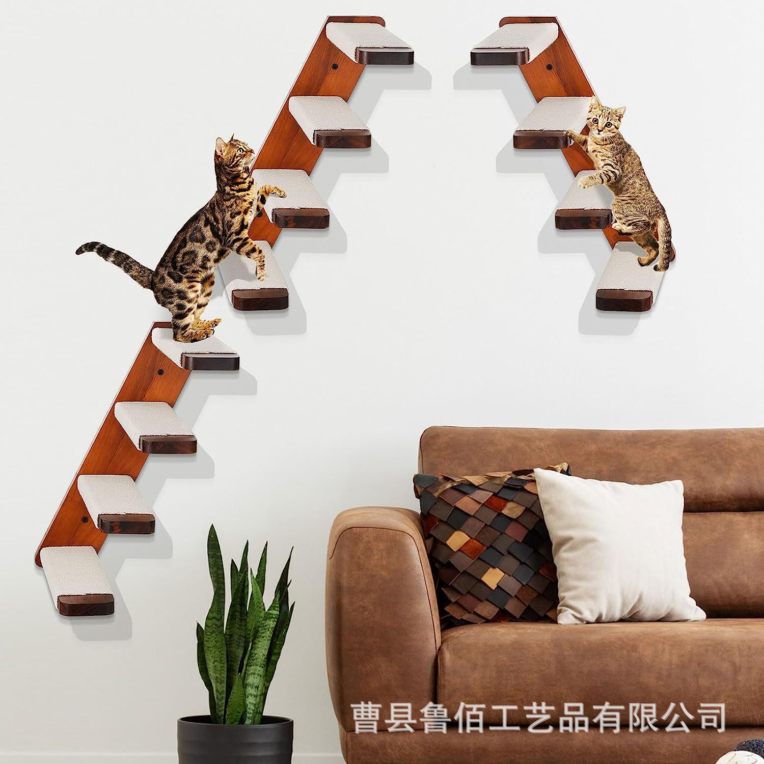 木质简约猫爬架猫楼梯剑麻绳木板攀爬楼梯猫墙壁猫楼梯猫跳板玩具