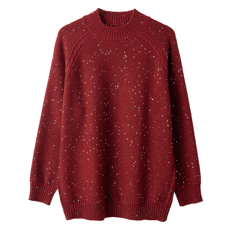 양모 중간 길이의 하프 터틀넥 스웨터 2024 가을과 겨울 새로운 레이드 백 느슨한 중간 길이의 니트 베이스 탑