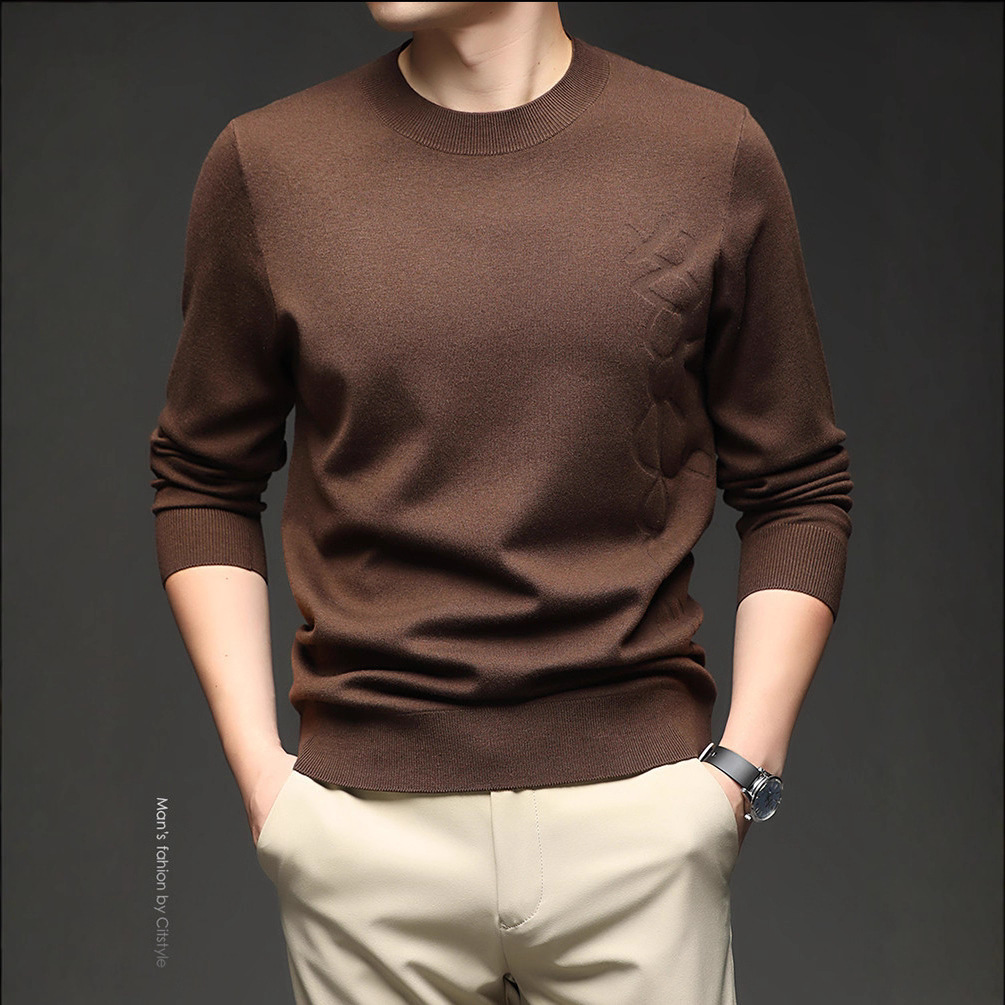 Jacket de manga larga hombre otoño invierno sólido de manga larga cuello redondo de mediana edad Jacquard casual jersey de punto hombre suéter