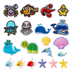 海洋シリーズの刺繍布は縫いなしで魚とエビの海星の貝殻をアイロンします。
