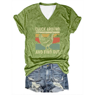 Trendy New Cross-border Amazon Women's Short-sleeved Fashion Trendy Loose Casual V-neck T-shirt Women's 3D Digital Printing