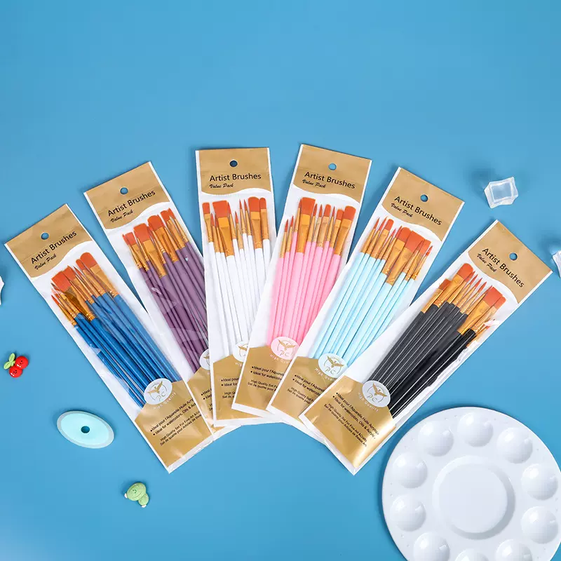 热卖10支美术用绘画油画丙烯水彩水粉塑料尼龙笔套装厂家直销画笔