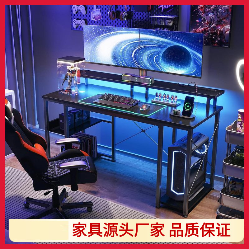 Computer Desk with Charging Station Included Monitor Stand and Open Shelf Office Desk with Led Lights Gaming Desk
