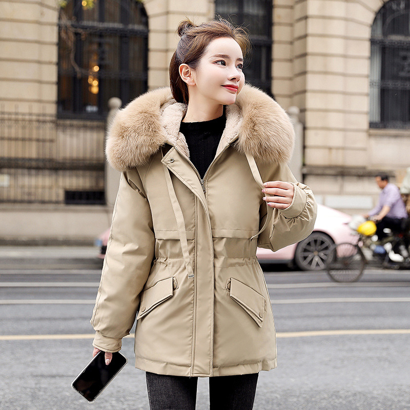 New Fleece-lined Mid-length Big Fur Collar Thicken Cotton Clothes Coat ...