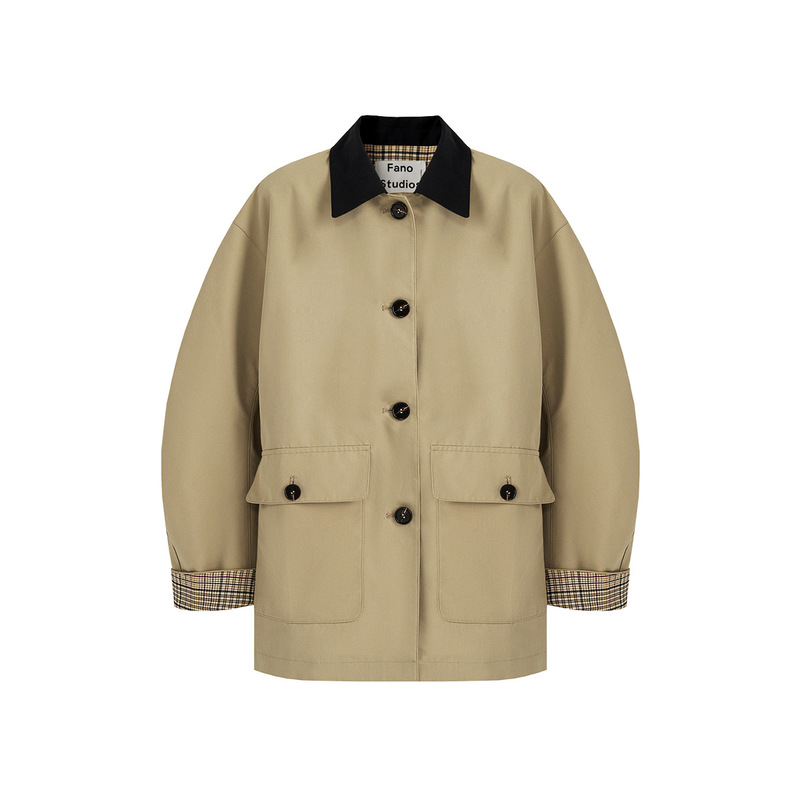 Benview [Exclusive for Physical] Short Windbreaker Women's Retro Design 2025 Autumn Lapel Contrast Color Jacket
