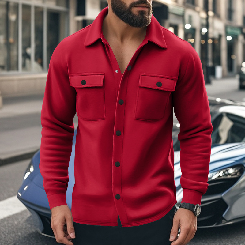 Chaqueta de hombre con forro polar, estilo europeo y americano, para otoño, con solapa, de un solo botón, resistente al desgaste, a prueba de viento, informal, de color liso.