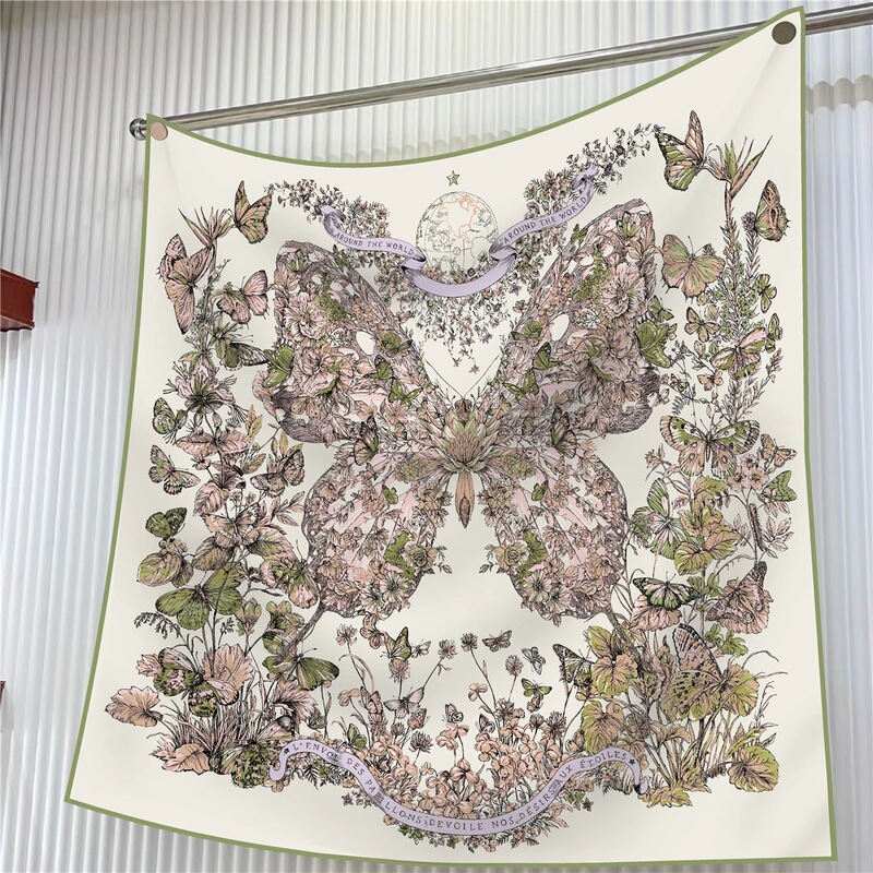 Big Butterfly Silk Scarf Women's Summer Korean Style Fashion All-match High-end 90 Large Square Scarf French Multi-purpose Scarf Big Butterfly Silk Scarf Women's Summer Korean Style Fashion All-match High-end 90 Large Square Scarf French Multi-purpose Scarf