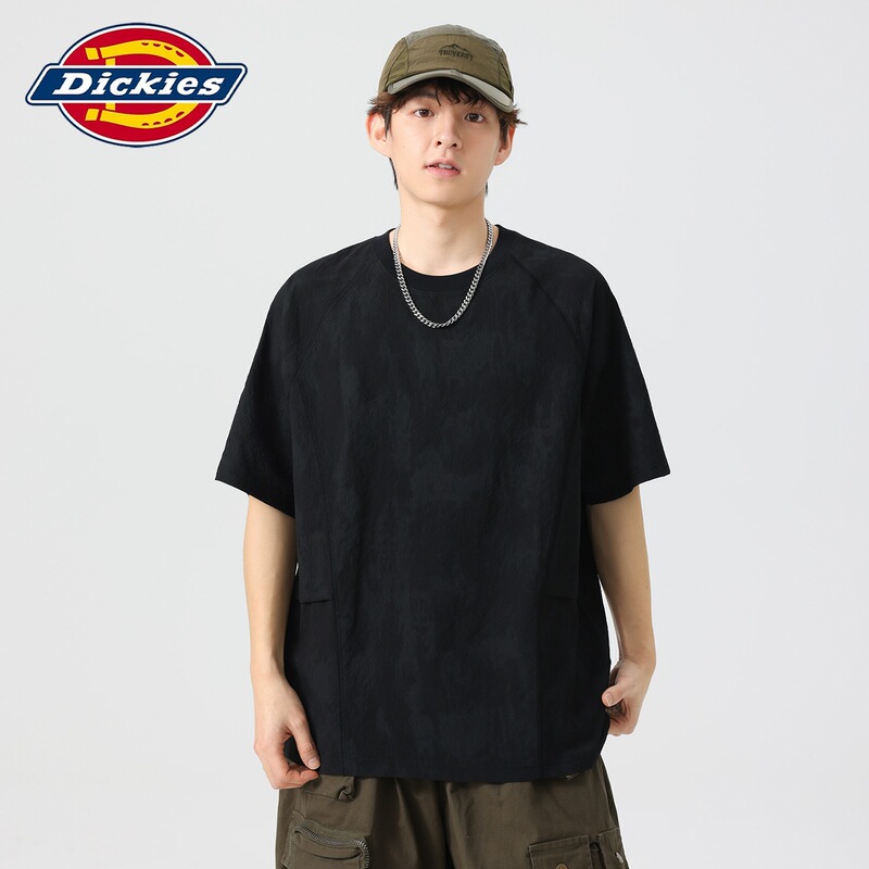 Dickies Special Edition Summer New Workwear Short-Sleeve T-Shirt for Men, Loose Fit, Patchwork, Japanese Retro Style, Five-Quarter Sleeve Tee