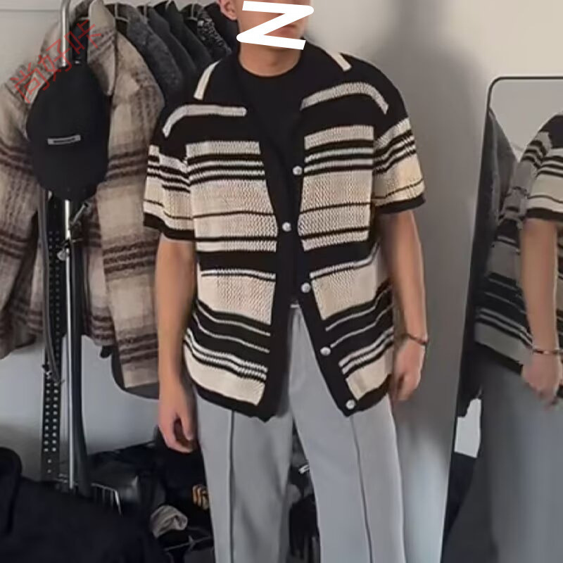 Trendy New Harajuku Simple Style Ins Lazy Japanese Loose Short-Sleeve Cardigan Knit Shirt Without Brand