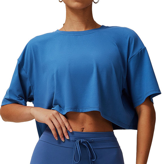 Cross-border European and American Sanding Sports Short-sleeved Top Comfortable Round Neck Short T-shirt Fitness Running Yoga Clothing 5034