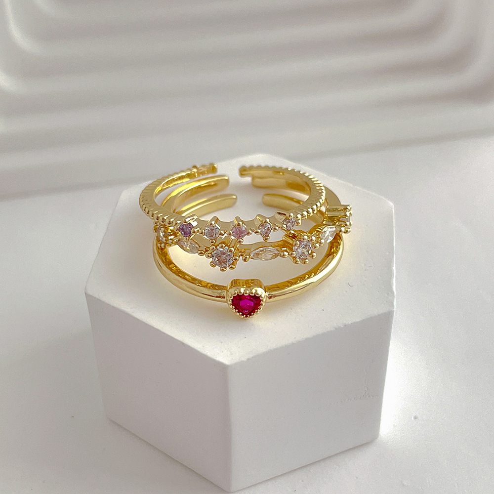 Simple Style Heart Shape Copper Inlay Artificial Gemstones Rings