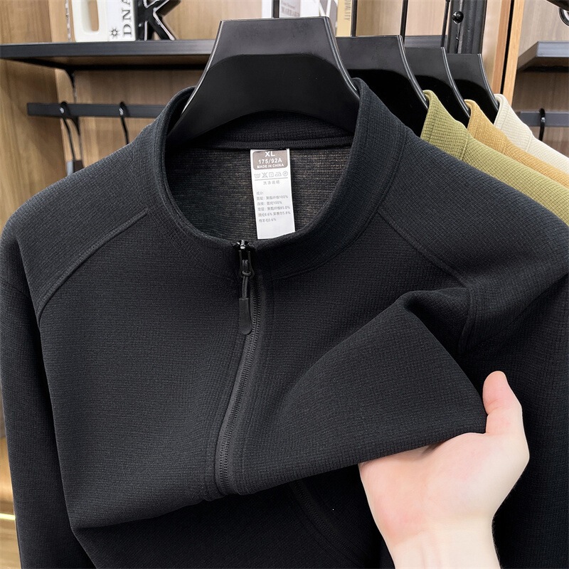 Cross-border Lyocell wool cardigan sweatshirt with stand-up collar and zipper, men's business casual knitted jacket, wholesale