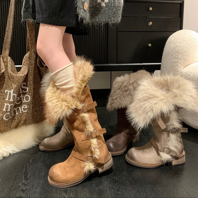 Utopia Women's Long Snow Boots 2026 Winter New Russian Style High-Top Buckle Thick Fleece Fashionable Warm Cotton Shoes Utopia Women's Long Snow Boots 2026 Winter New Russian Style High-Top Buckle Thick Fleece Fashionable Warm Cotton Shoes