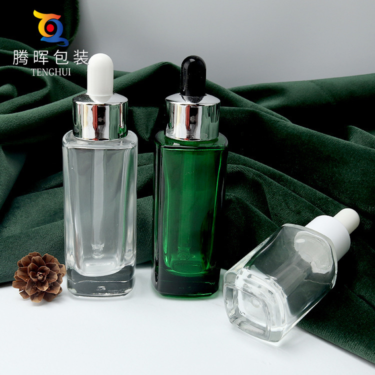 高档50ML四方形滴管瓶 厚底玻璃瓶 化妆品瓶子 精华液瓶 电镀