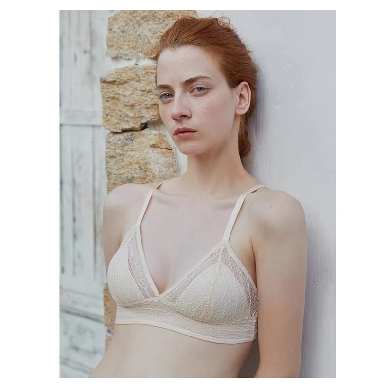 Jcsilk Lace Sexy Splicing Mulberry Silk Bra Silk Intimates for Women Without Rims Thin Skin-Friendly Bra for Girls