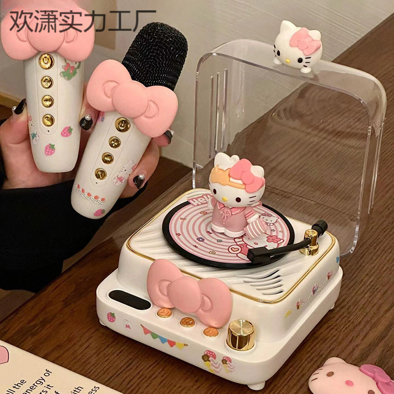 レコードプレーヤー Bluetooth スピーカー かわいい猫 マイク 歌うオーディオ 誕生日 女の子|undefined
