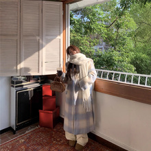 实拍~蓝色大海的传说格子毛呢外套女冬季新款韩系长款大衣女装