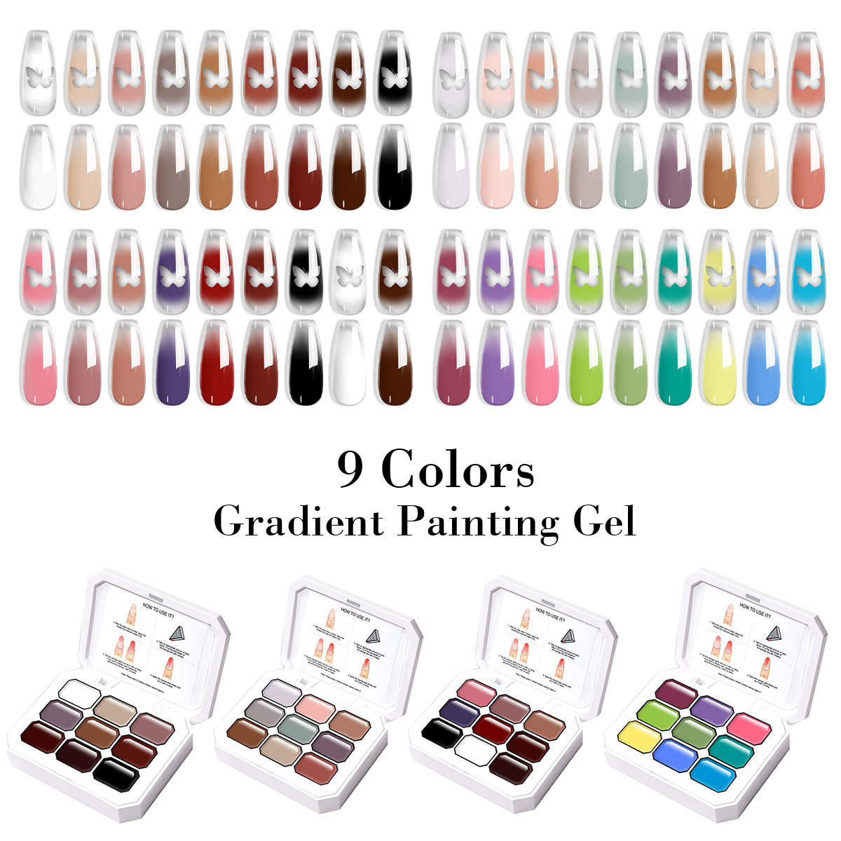 Nuevo Esmalte de Uñas en Gel con Patrón de Nueve Cuadrículas, Estilo Jardín de Monet, Degradado Macaron, Efecto Difuminado, Sin Necesidad de Limpiar, en Existencia