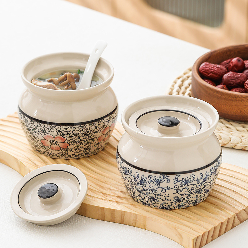 Crock Pot Stew Pot for One-person Steamed Egg Stew Pot with Lid Soup Pot Chinese Style Sha County Snack Ceramic Soup Stew Pot
