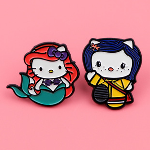 Cartoon cat mermaid brooch badge clothing backpack decorative alloy cross border hot selling accessories in stock wholesale