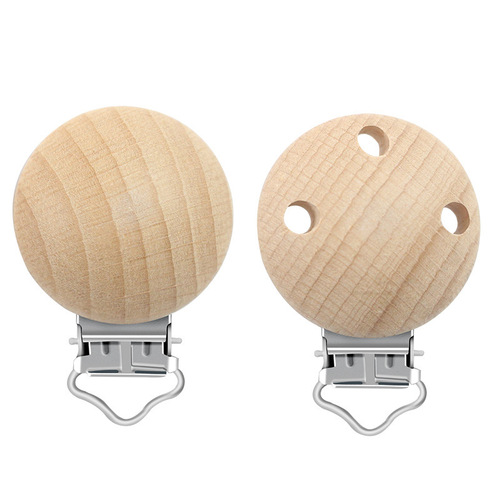 Cross-border wholesale 30mm beech wood nipple clip for DIY baby pacifier holder, round three-hole wooden nipple clip
