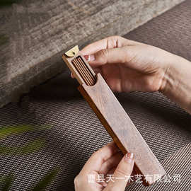 中式木质线香盒抽拉式檀香盒家用便捷香插底座禅意香盒熏香炉香插