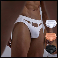 加大款跨境男士性感內褲純色歐美運動加肥透氣男吊環三角情趣內褲