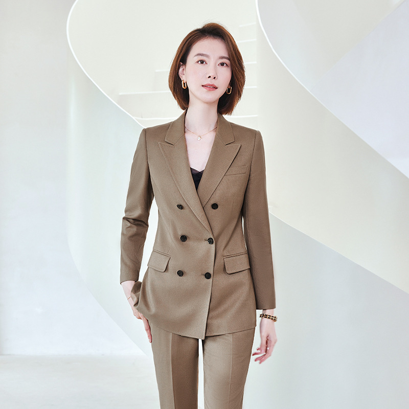 Brand spring wool suit jacket women's high quality slim professional commuter double-breasted suit a generation of hair
