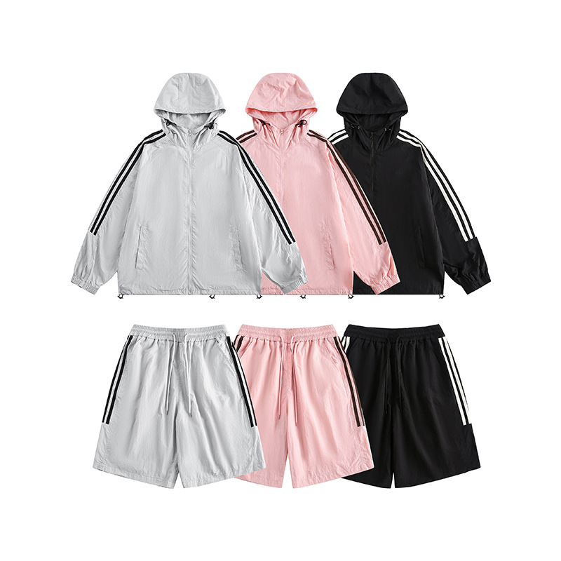 UNF2024 summer new striped ribbon sports suit women's casual jacket shorts suit men and women couple