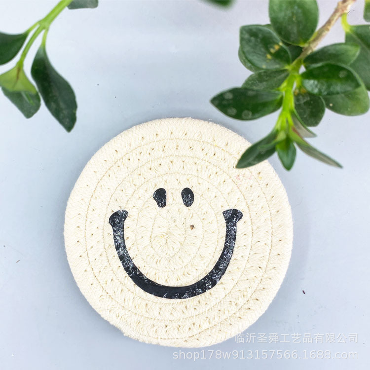 Ins expresión facial placemat hilo de algodón Smiley cara Coaster Bowl Mat estilo japonés casa Coaster aislamiento pad decoración foto apoyos