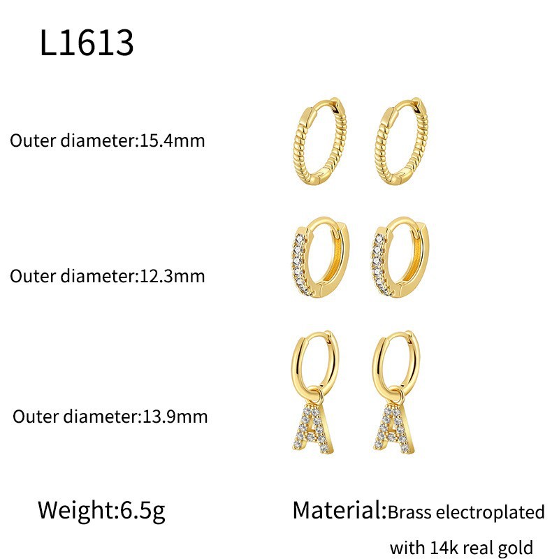 Three Piece 14k Gold Plated Stud Earrings Set For Women_voghion.com