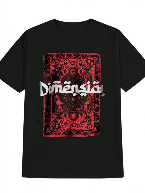 メンズカジュアルラウンドネックTシャツ、サイズプリント付き - ブラックグラフィックTシャツ、サマースタイル、ポリエステル混紡|undefined
