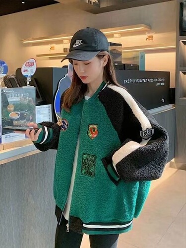 Women's Autumn/Winter New Style Cashmere Design Casual Short-Sleeve Baseball Jacket Trendy