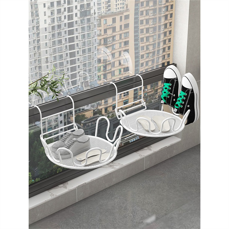 Balcón estante de secado de zapatos artefacto anti-robo ventana barandilla ventana estante de secado ventana alféizar sandalias de secado al aire libre