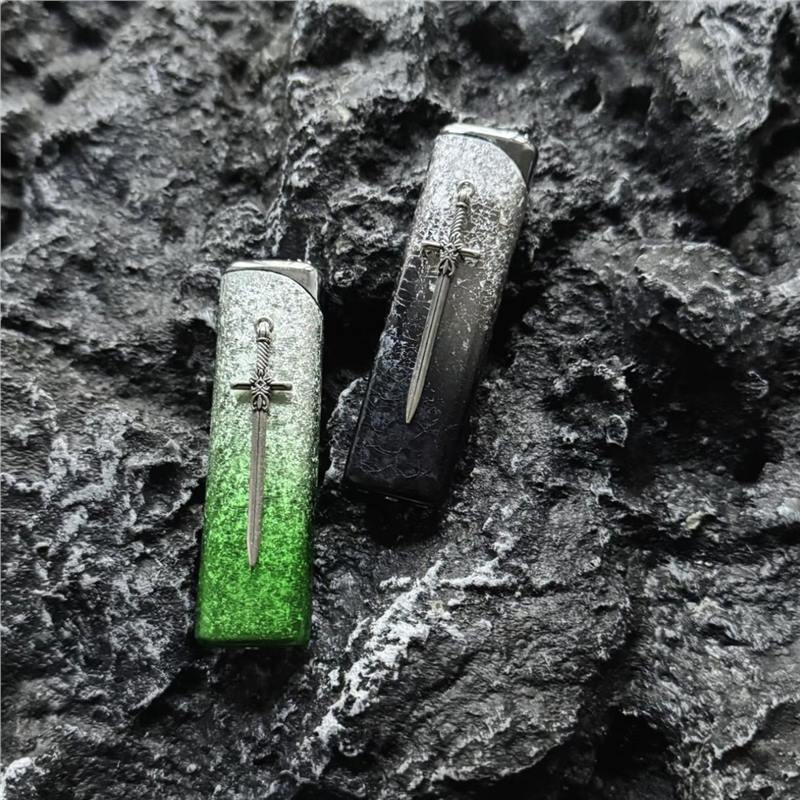 冰裂纹渐变色打火机防风充气绿焰高级感创意金属耐用送男友礼物潮|undefined