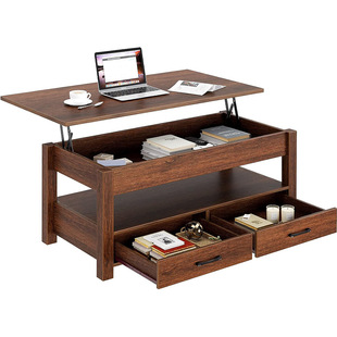 Nordic Light Luxury Solid Wooden Table Foldable Computer Table Two-Layer with Drawers for Living Room Study Coffee Table Vintage Lifting Table