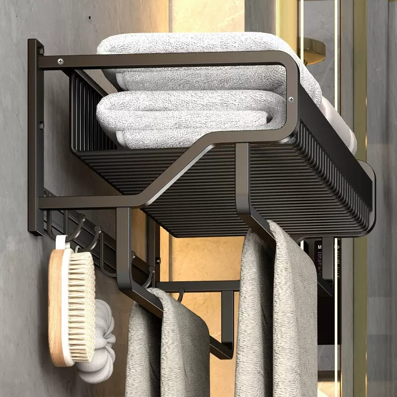 免打孔毛巾架黑色浴室卫生间洗手间厕所置物架卫浴挂件浴室收纳架