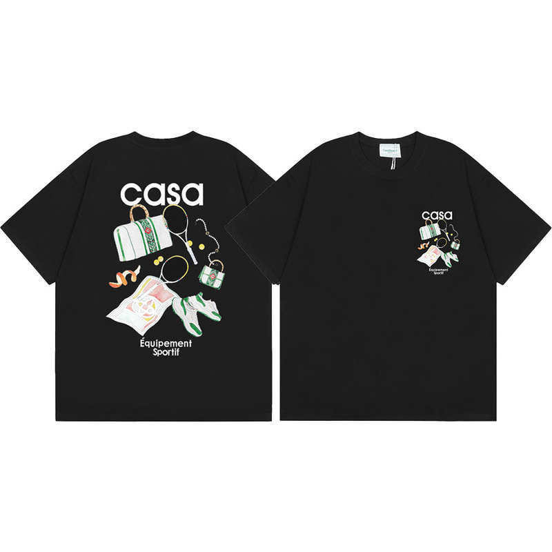 クロスボーダー2025夏服カサブランカドア枠ロゴプリント男女ゆるい半袖tシャツ重ポンド綿|undefined