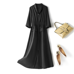 Spot Large Size Women's Elegant Summer Dress for Chubby Girls Slim-fit Tight Waist Black Skirt Western Style A- line Skirt 1428