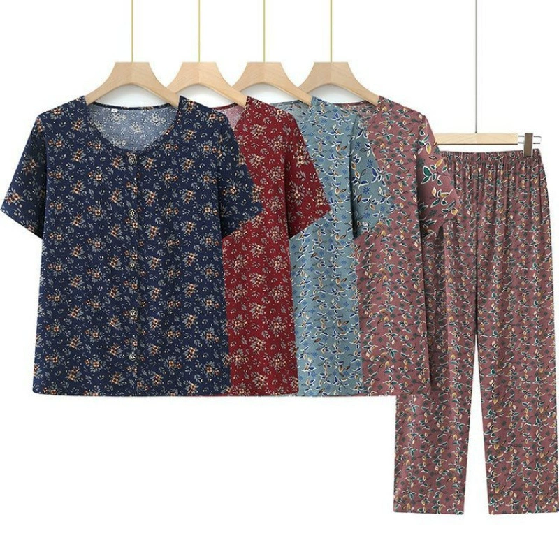 Среднее и пожилое летнее платье бабушки в хлопковом шелковом наборе 60-летняя мама с короткими рукавами кардиган пожилая жена одежда