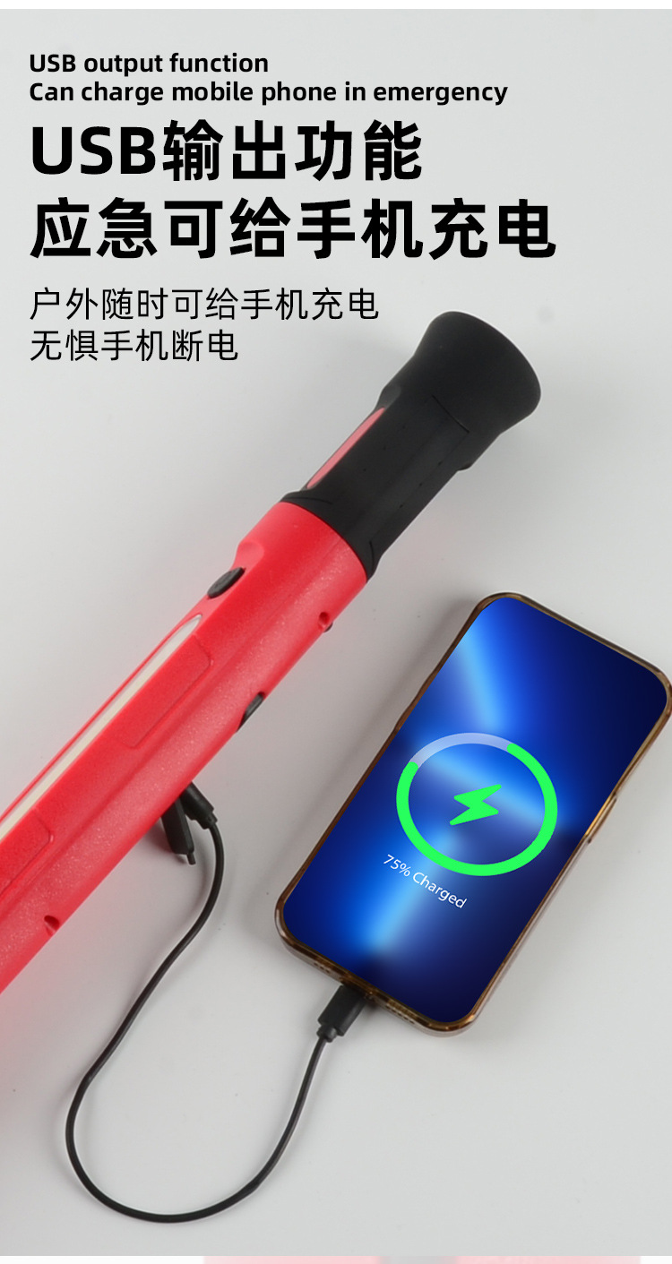 Cross-border outdoor magnetic detection work light COB emergency multifunctional flashlight with hook, power bank, and repair light