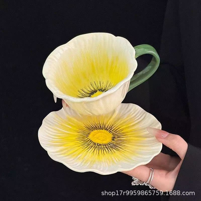 特别好看的咖啡杯子设计感小众女士高颜值拿铁杯绝美咖啡杯碟套装|undefined
