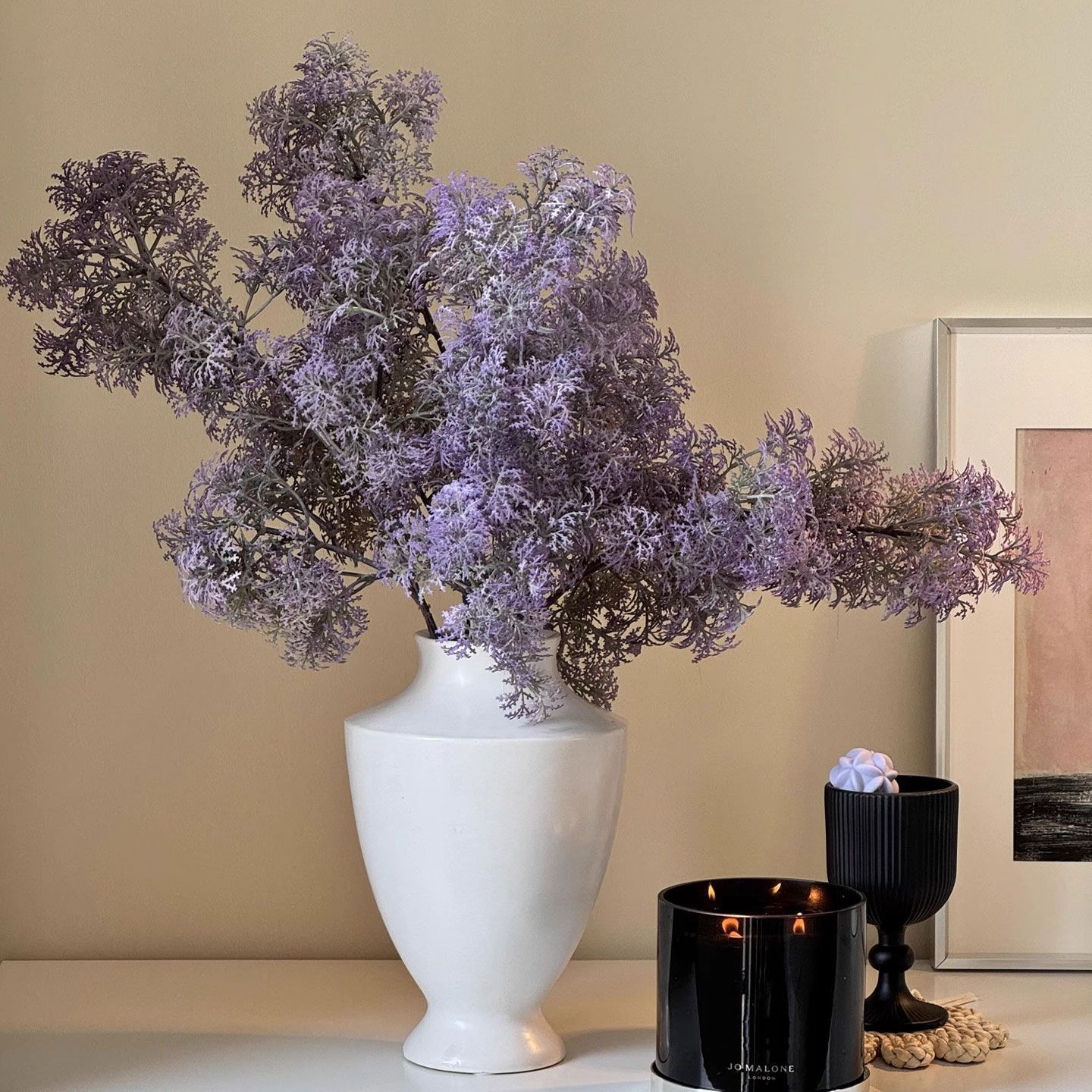 Flores de imitación de flor flor verde, decoración de la sala de estar, decoración de flores falsas púrpura, decoración realista de alto nivel