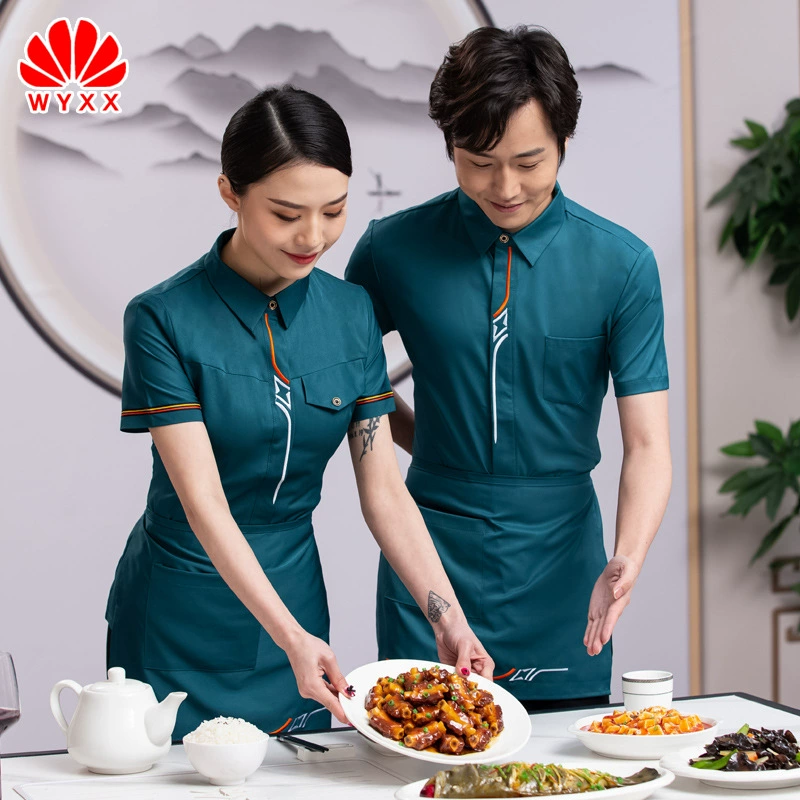 Кейтеринг Ресторан Рабочая одежда Мужчины и женщины Лето с короткими рукавами Качественный официант с короткими рукавами Отель Hot Pot Ресторан Официант