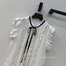 压褶撞色系带领衬衫女 气质优雅风显瘦百搭无袖衬衣夏季 BC78980