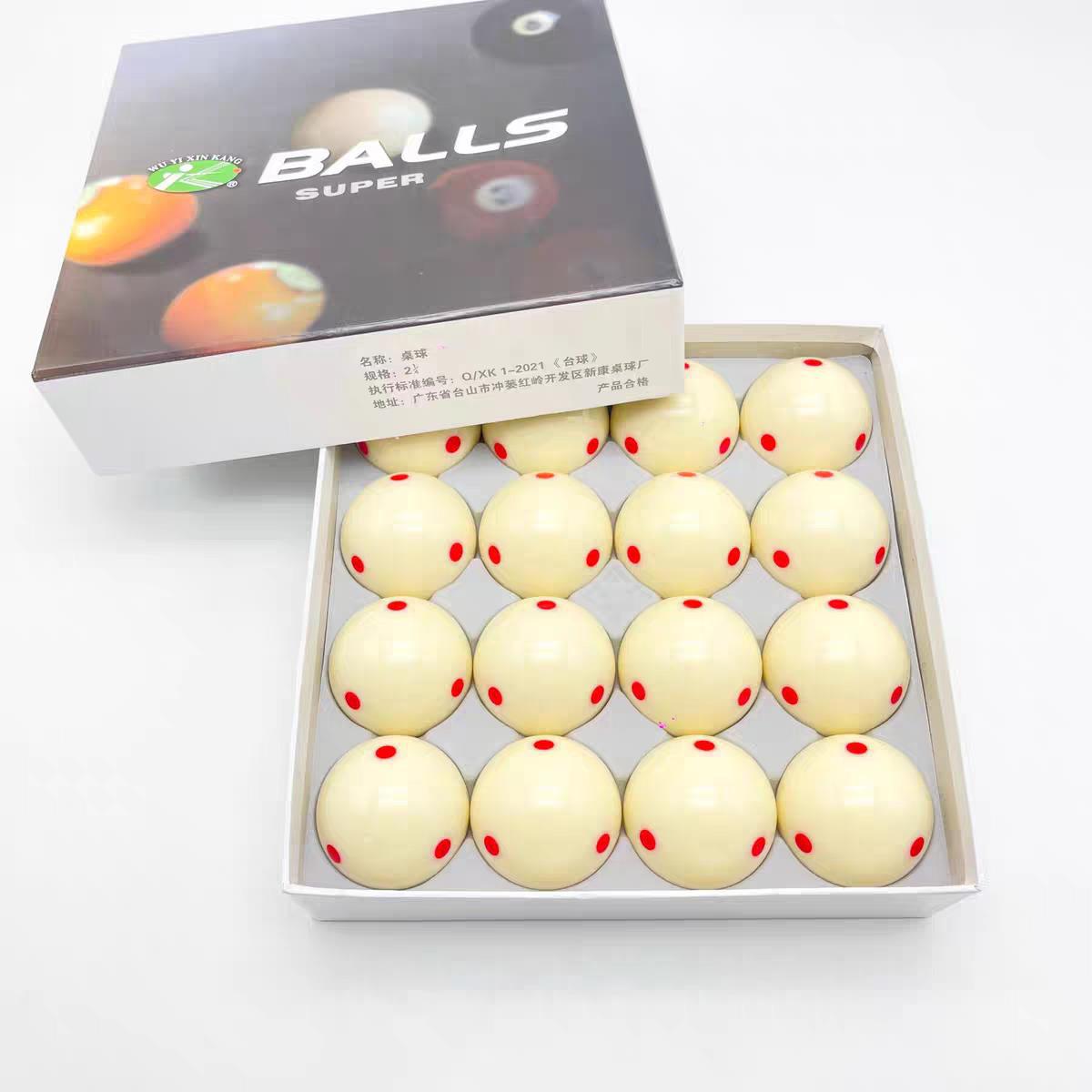 Xinkang 3A six-point red large cue ball 57.2MM, 16 pieces in a box