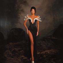 2025外贸新款亚马逊速卖通热卖绷带裙礼服3D大珍珠派对抹胸长裙