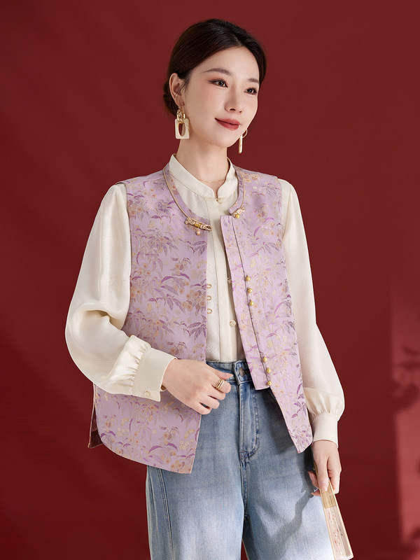新中式个性提花盘扣桑蚕丝马甲女装显瘦开衫2025秋季新款气质1321|undefined