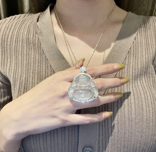 Natural Full Green Ice Jade Jade Buddha Pendant for Men and Women Burmese Smiling Buddha Maitreya Spicy Sunny Green 18K Gold Inlay