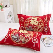 福字枕巾棉红色加大加厚婚庆大红棉纱布结婚款高档喜庆红厂家直供